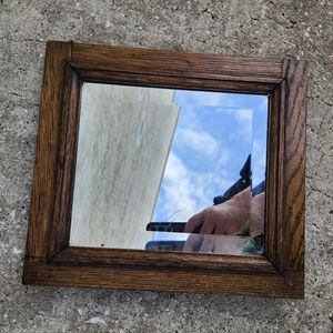 10" Antique Vintage Beveled Mirror Oak Wood Framed hanging wall